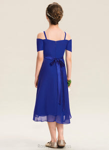 Chiffon A-Line Beading Bow(s) Off-the-Shoulder Junior Bridesmaid Dresses Asymmetrical Lesley With