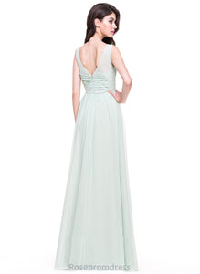 Length ScoopNeck Floor-Length Silhouette Ruffle Fabric Neckline A-Line Embellishment Anika V-Neck Sleeveless Bridesmaid Dresses