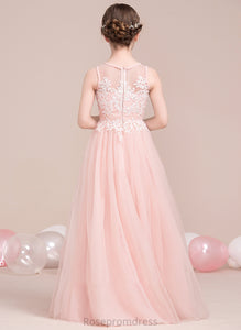 Junior Bridesmaid Dresses Norah Neck A-Line With Scoop Tulle Floor-Length Beading Sequins