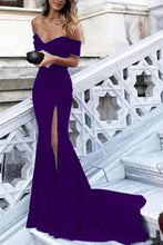 Load image into Gallery viewer, Sexy Leg Slit Long Mermaid Off-the-Shoulder Black Sweetheart Strapless Prom Dresses RS180