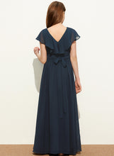 Load image into Gallery viewer, Chloe Junior Bridesmaid Dresses Cascading Floor-Length Bow(s) Ruffles A-Line With V-neck Chiffon