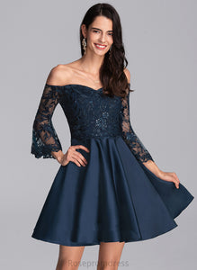 Dress Lace A-Line Homecoming Homecoming Dresses Satin Short/Mini Stacy With Off-the-Shoulder