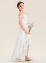 Load image into Gallery viewer, Junior Bridesmaid Dresses Off-the-Shoulder Lace Elizabeth Asymmetrical A-Line