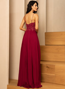 Prom Dresses Leila A-Line Chiffon Floor-Length Sequins V-neck With