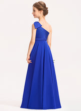 Load image into Gallery viewer, Junior Bridesmaid Dresses With Charmeuse One-Shoulder Chiffon Floor-Length Ruffle A-Line Brynn