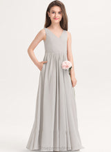 Load image into Gallery viewer, Floor-Length V-neck Roselyn Chiffon Pockets With A-Line Junior Bridesmaid Dresses