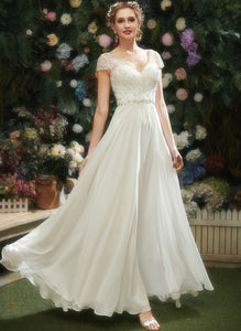 Lyric V-neck Chiffon Lace Floor-Length Dress Wedding Dresses With Sequins Beading Wedding A-Line