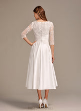 Load image into Gallery viewer, A-Line Dress Scoop Wedding Dresses Lace Dayanara Wedding Tea-Length Satin