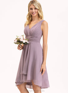 Neckline V-neck Silhouette Length Fabric Embellishment A-Line Ruffle Asymmetrical Mavis Bridesmaid Dresses