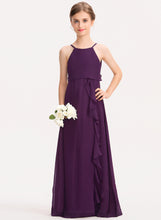 Load image into Gallery viewer, Junior Bridesmaid Dresses Scoop Cascading Ruffles Neck Ayla A-Line With Floor-Length Chiffon Bow(s)