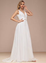 Load image into Gallery viewer, With Bow(s) Train Dress Wedding Sweep Wedding Dresses A-Line V-neck Chiffon Grace