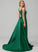A-Line Prom Dresses Sweep With Emily Satin Sequins Square Train