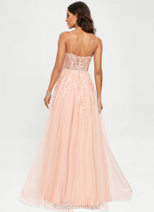 Lena With Scoop Floor-Length Prom Dresses Tulle A-Line Sequins Lace