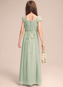 Chiffon Bow(s) Scoop With A-Line Floor-Length Ruffle Neck Journey Junior Bridesmaid Dresses