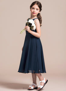 Junior Bridesmaid Dresses Lace Arielle Neck Scoop Chiffon Tea-Length Ruffle With A-Line
