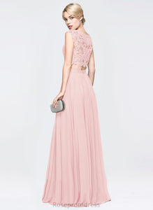 Floor-Length Chiffon Casey Sequins Scoop Prom Dresses With A-Line Beading Lace