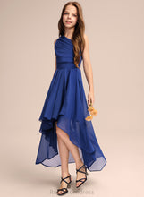 Load image into Gallery viewer, Aryana Junior Bridesmaid Dresses Bow(s) One-Shoulder With Ruffles A-Line Asymmetrical Chiffon