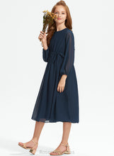 Load image into Gallery viewer, Junior Bridesmaid Dresses Bianca Ruffle Bow(s) Neck Chiffon With Tea-Length Scoop A-Line