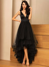 Load image into Gallery viewer, Laura V-neck A-Line Asymmetrical Tulle Beading Prom Dresses With