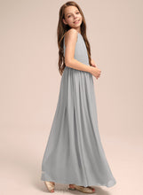 Load image into Gallery viewer, Ruffle Neck A-Line Aliya Chiffon Scoop With Floor-Length Junior Bridesmaid Dresses