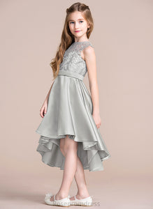 Junior Bridesmaid Dresses Neck Scoop Satin Asymmetrical Angelina A-Line