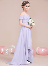 Load image into Gallery viewer, Isabel Ruffles Junior Bridesmaid Dresses Off-the-Shoulder With A-Line Chiffon Asymmetrical Cascading