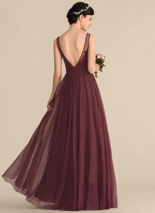 Fabric Silhouette Straps Lace V-neck Tulle A-Line Floor-Length Length Neckline Gwen Bridesmaid Dresses