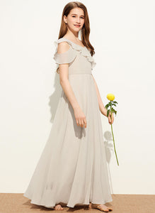 Ruffles Desirae With Floor-Length V-neck Chiffon A-Line Junior Bridesmaid Dresses Cascading
