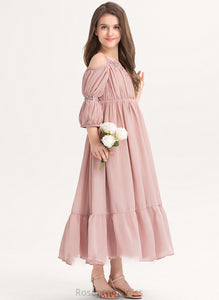 A-Line Lace Chiffon Ruffle Square With Noemi Ankle-Length Junior Bridesmaid Dresses Neckline