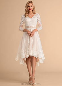 Satin Maisie Asymmetrical A-Line Wedding Dresses Lace Dress Wedding Tulle V-neck