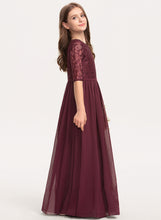 Load image into Gallery viewer, Chiffon Junior Bridesmaid Dresses Neck Scoop A-Line Floor-Length Averie Lace