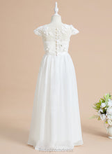 Load image into Gallery viewer, Neck With Girl Floor-length Flower A-Line Marilyn Flower Girl Dresses Chiffon/Lace Dress - Short Scoop Sleeves Flower(s)