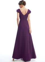 Load image into Gallery viewer, Floor-Length Embellishment Pockets Length A-Line Fabric Silhouette V-neck Ruffle Neckline Theresa Natural Waist Bridesmaid Dresses