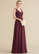 Load image into Gallery viewer, Neckline V-neck Embellishment Ruffle Floor-Length A-Line Fabric Length Bow(s) Silhouette Averie Natural Waist Bridesmaid Dresses