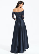 Load image into Gallery viewer, With Sequins Satin Ruffle Prom Dresses Off-the-Shoulder Lace A-Line Asymmetrical Avery