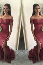 Load image into Gallery viewer, Red Mermaid Long Sequin Sexy Sweetheart Off-the-Shoulder Backless Custom Prom Dresses RS978