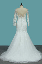 Load image into Gallery viewer, 2024 Lace Mermaid V Neck Long Sleeve Wedding Dresses With Applique