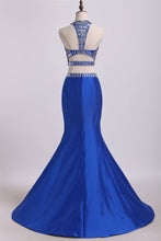 Load image into Gallery viewer, 2024 Two Pieces High Neck Mermaid Prom Dresses With Beads