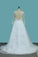 2023 A Line Tulle Long Sleeves Scoop Wedding Dresses With Applique Open Back