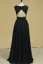 Load image into Gallery viewer, Open Back Scoop A Line Chiffon &amp; Lace Bridesmaid Dresses