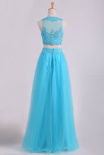 Load image into Gallery viewer, 2024 Two Pieces Scoop Prom Dresses A Line With Applique &amp; Beading Tulle