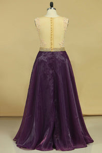 2024 Burgundy/Maroon Prom Dresses Scoop A Line With Sash & Applique