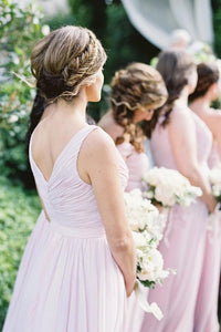 Simple Pink Mismatched A-Line Bridesmaid Dresses, Elegant Chiffon Bridesmaid Dress SRS15397