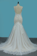 Load image into Gallery viewer, 2024 Mermaid Wedding Dresses Straps Tulle With Applique And Beads