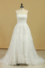 Load image into Gallery viewer, 2024 Wedding Dresses Strapless Tulle With Applique A Line Court Train