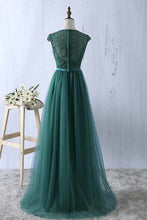 Load image into Gallery viewer, 2024 Scoop Tulle &amp; Lace With Sash A Line Sweep Train Prom Dresses