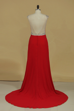 Load image into Gallery viewer, 2024 Scoop Sheath Prom Dresses Open Back Chiffon With Beading