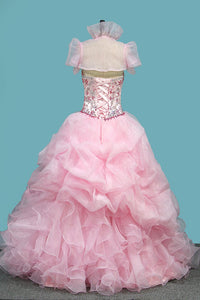 2023 Organza Ball Gown Quinceanera Dresses Sweetheart Beaded Bodice Lace Up
