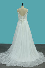 Load image into Gallery viewer, 2024 A Line Spaghetti Straps Chiffon Wedding Dresses With Applique