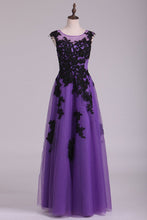 Load image into Gallery viewer, 2024 Tulle Evening Dresses Bateau Cap Sleeves A Line With Applique And Beads